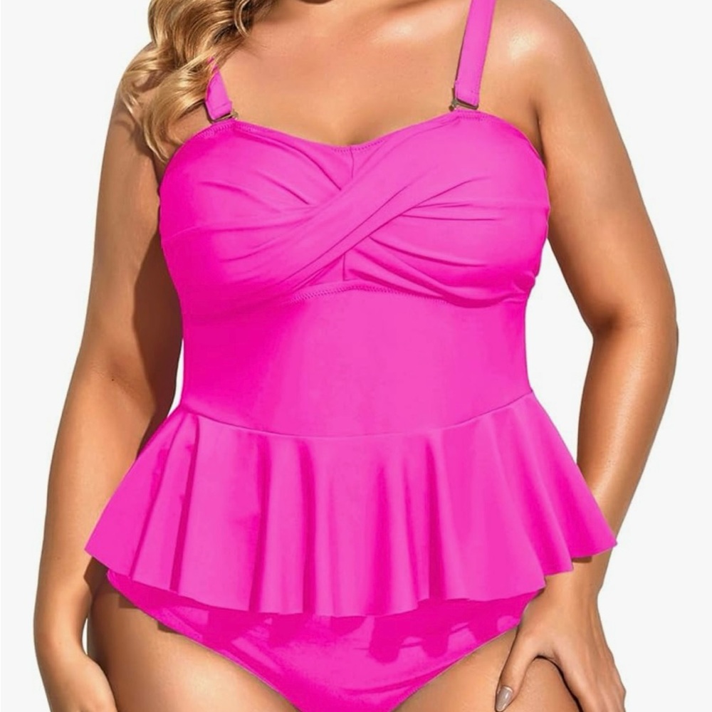 Plus Size Vibrant Pink Peplum Swimsuit